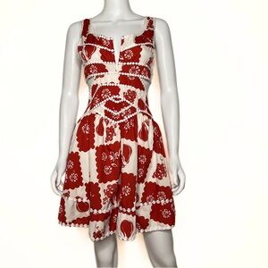 Floral Waist Cutouts Ric Rac Trim Dress Womens SZ S Romantic Boho Playful Skater